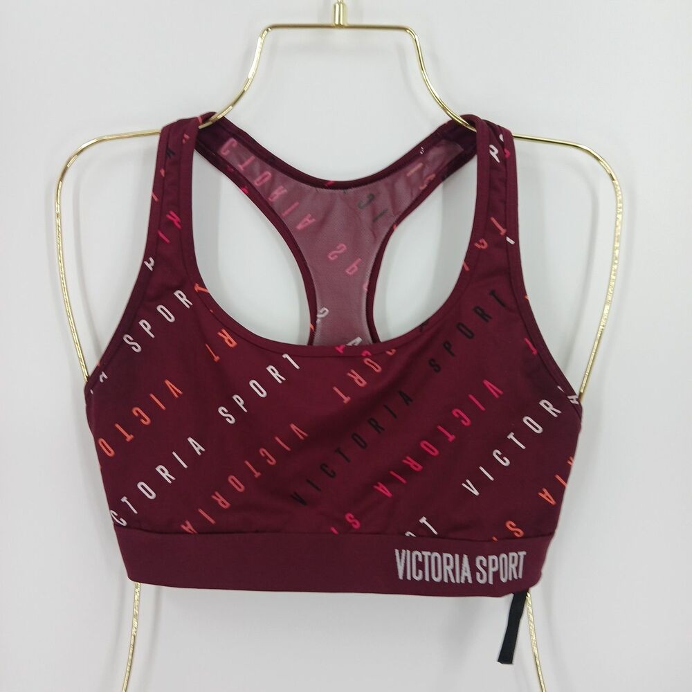 Victoria's Secret VSX Sport Burgundy Patterned Strappy Sports Bra Size Large